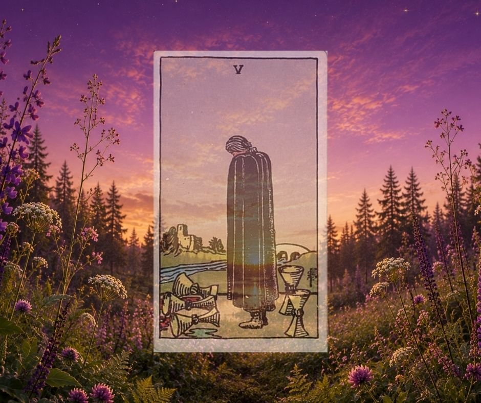 Karikate Viis / Five of Cups – Kuutaro päevakaart, viis karikat ja emotsionaalse tervenemise sümboolika