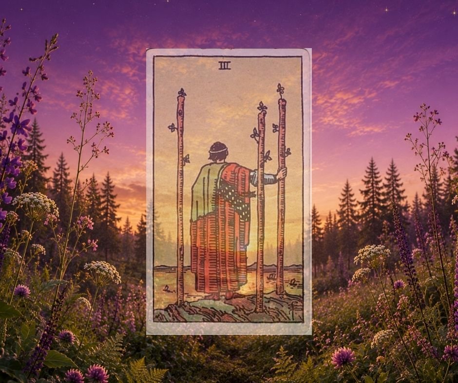Sauade Kolm tarokaart / Three of Wands tarot card – Kuutaro